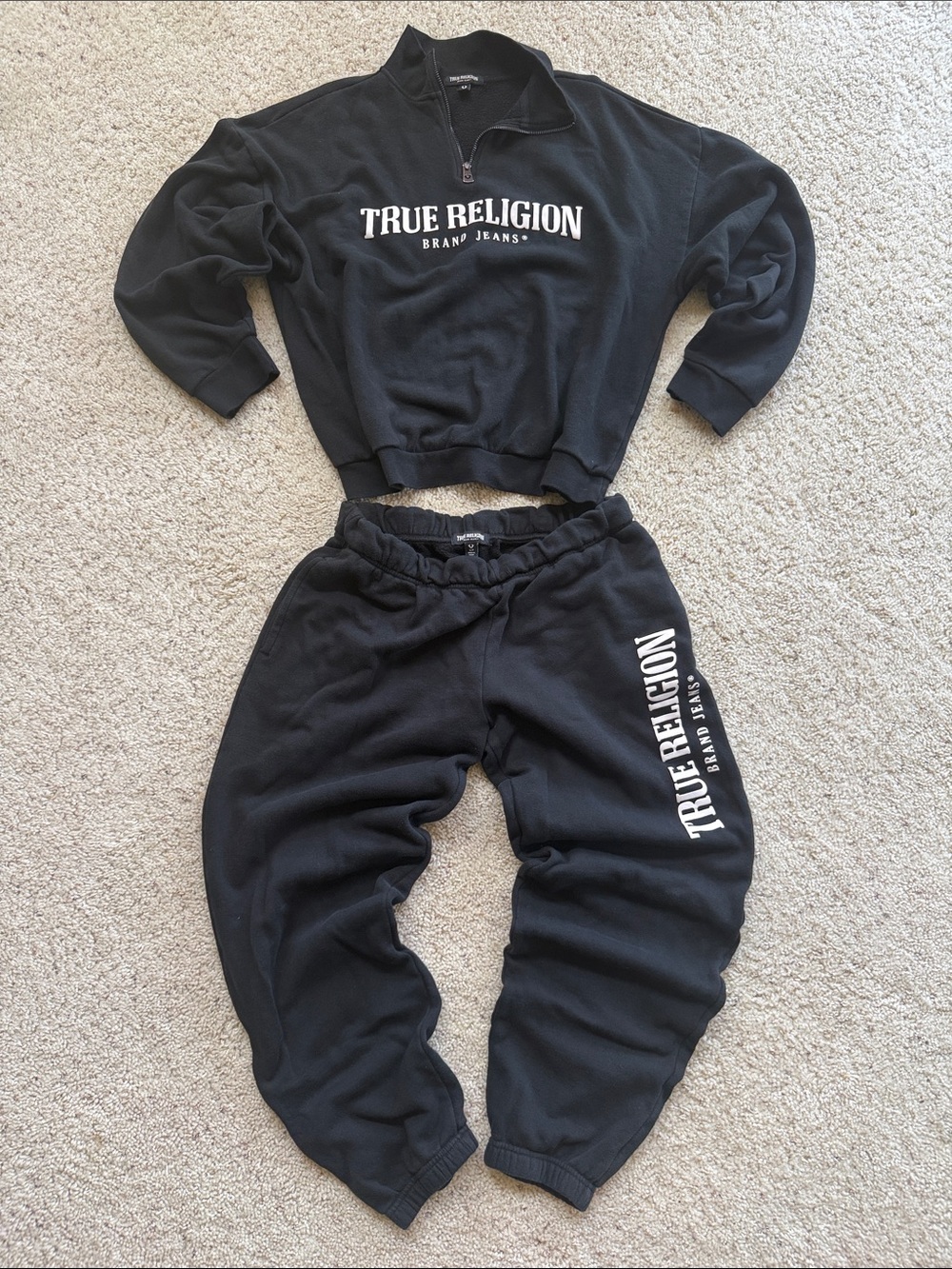 Women’s True Religion Matching Black Sweatshirt and Joggers